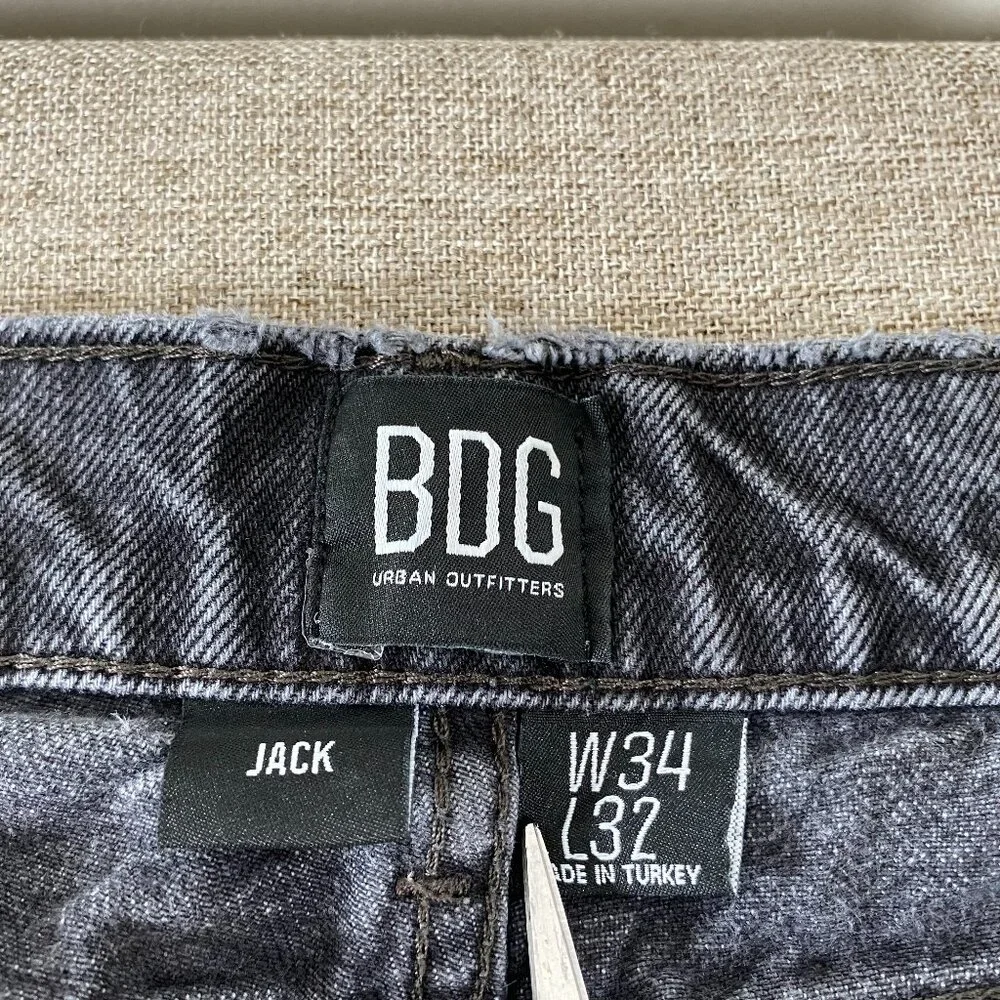 Urban Outfitters BDG Jack Wide Leg Jeans Men's 34 High Rise Gray Frayed Hem - Picture 5 of 14